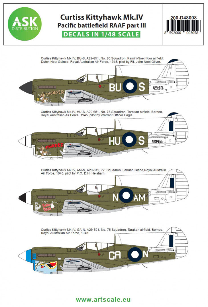 Curtiss Kittyhawk Mk.IV Pacific Battlefield RAAF Part III (Decal)