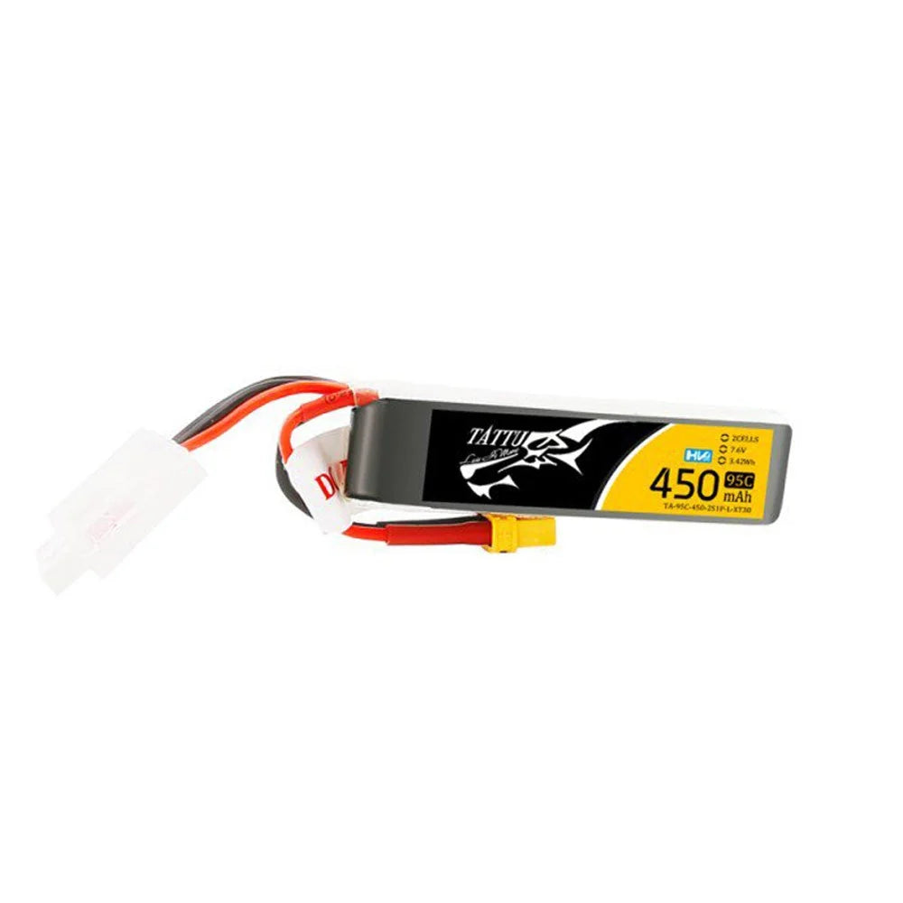 Tattu 450mAh 2S 95C 7.6V High Voltage 95C Lipo Battery Pack with XT30 Plug - Long Pack