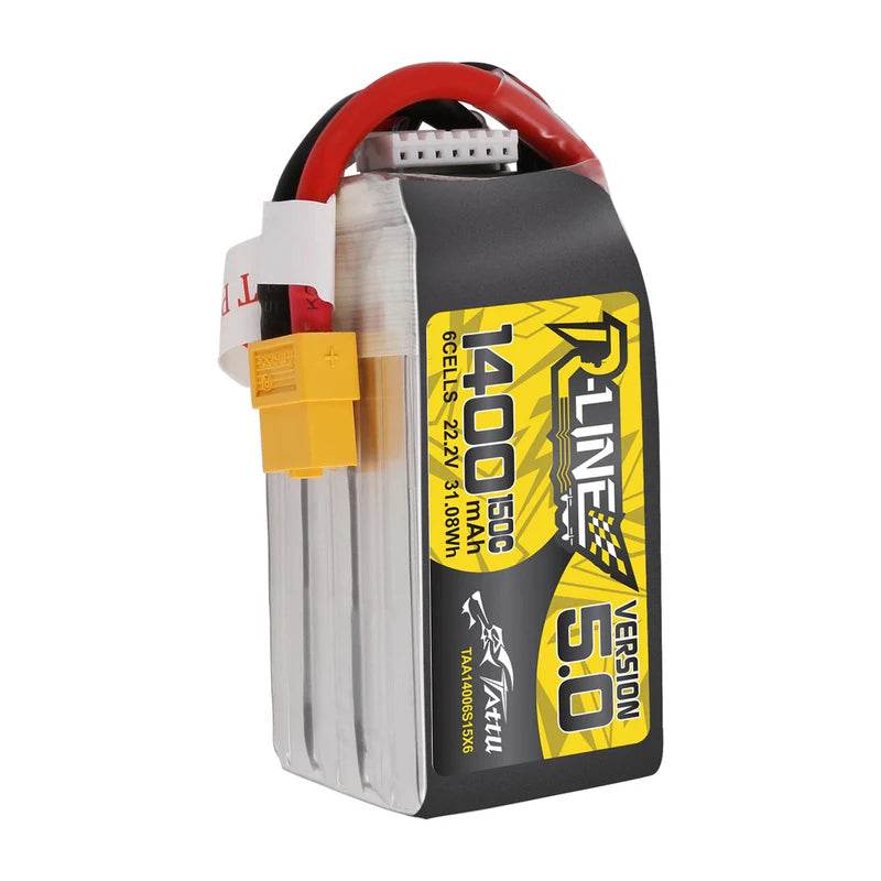 Tattu R-Line Version 5.0 1400mAh 22.2V 150C 6S1P Lipo Battery Pack With XT60 Plug - Rising Sun FPV