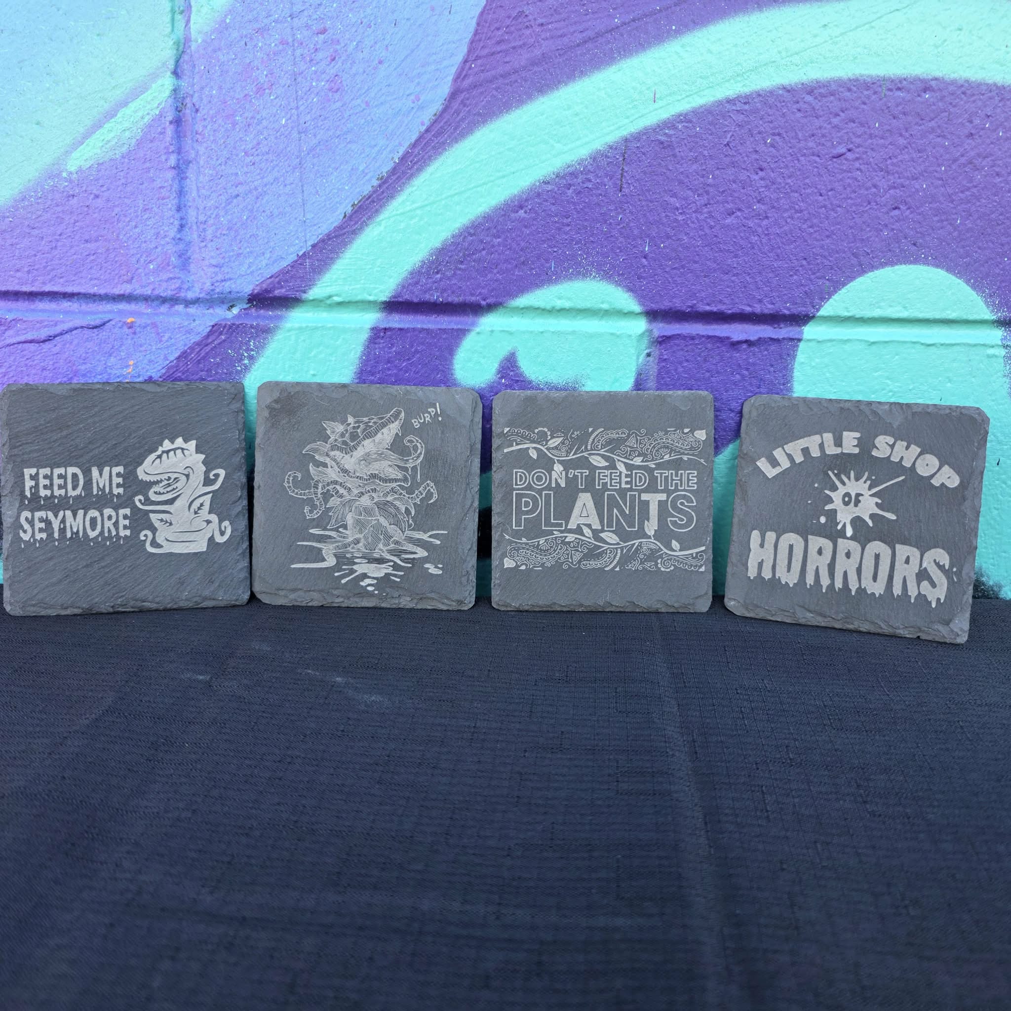 Laser etched slate coasters