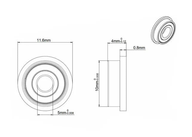 MF105zz Deep Groove Flange Ball Bearings 5x10x4mm