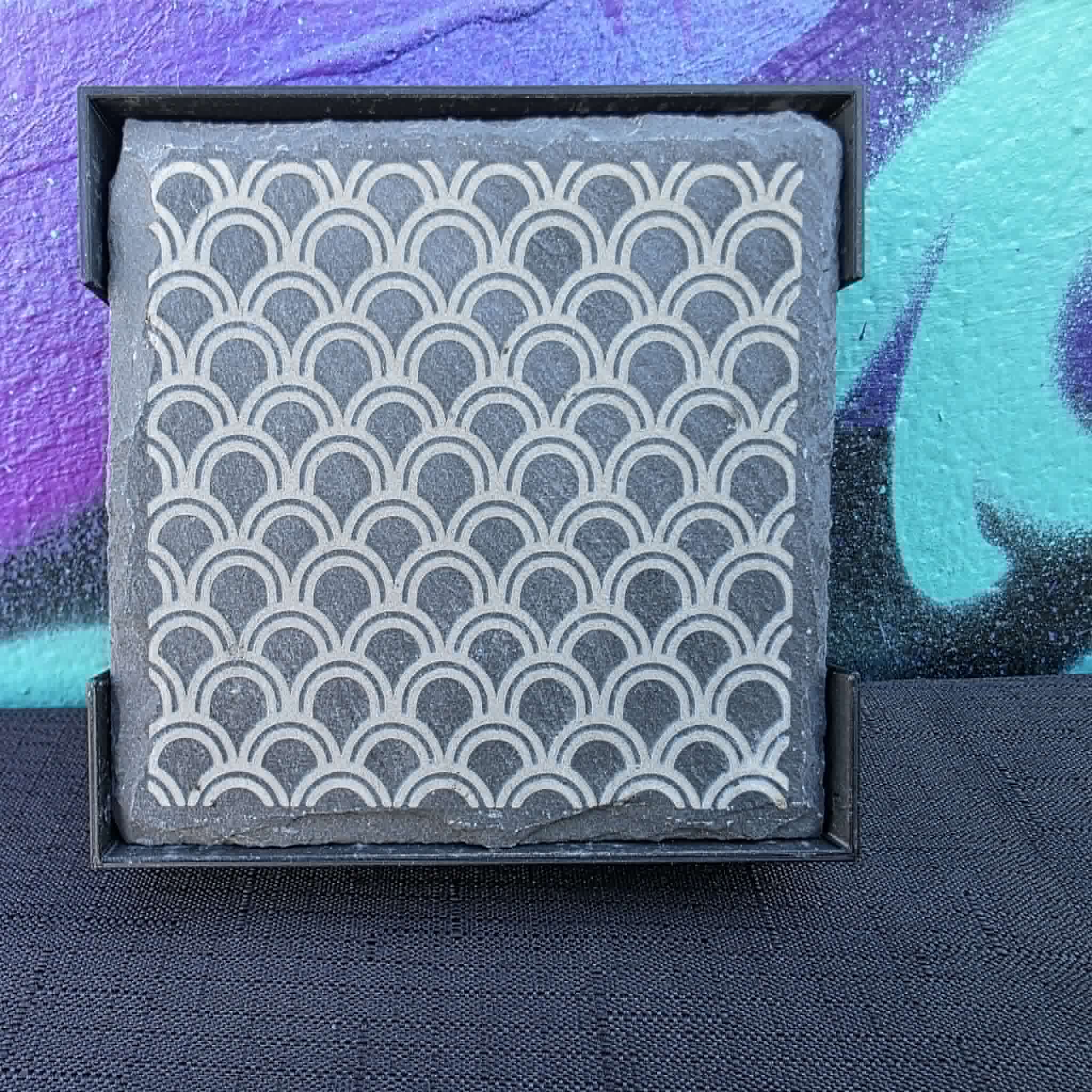 Laser etched slate coasters