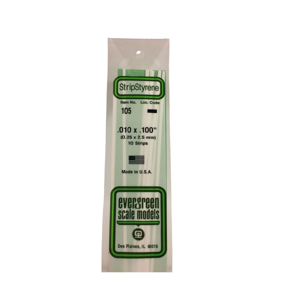 Evergreen 105 Styrene Strip .010 x .100 in (10 Pack)