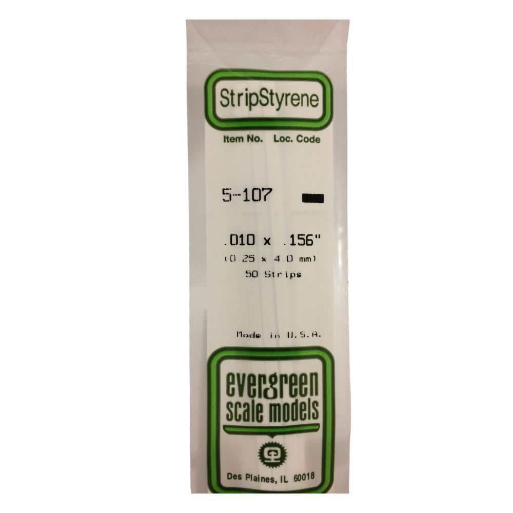 Evergreen 107 Styrene Strip .010 x .156 in (10 Pack)