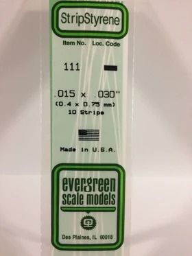 Evergreen 111 Styrene Strip .015 x .030 in (10 Pack)