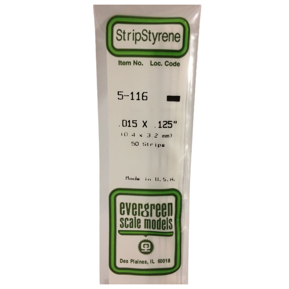 Evergreen 116 Styrene Strip .015 x .125 in (10 Pack)
