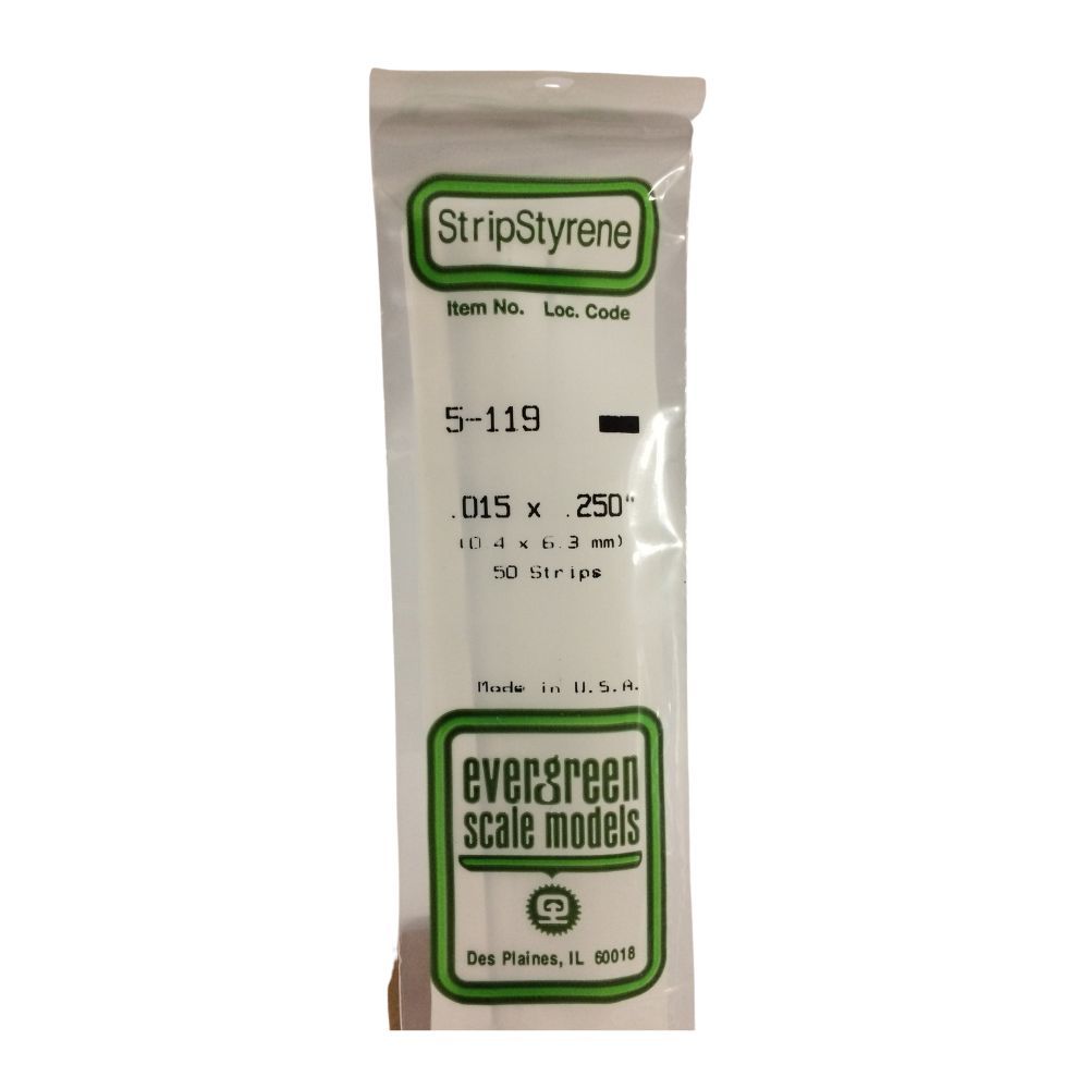 Evergreen 119 Styrene Strip .015 x .250 in (10 Pack)