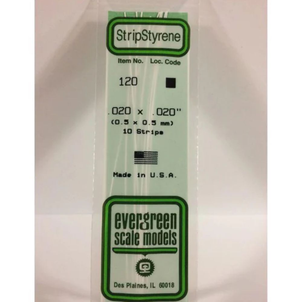 Evergreen 120 Styrene Strip .020 x .020 in (10 Pack)