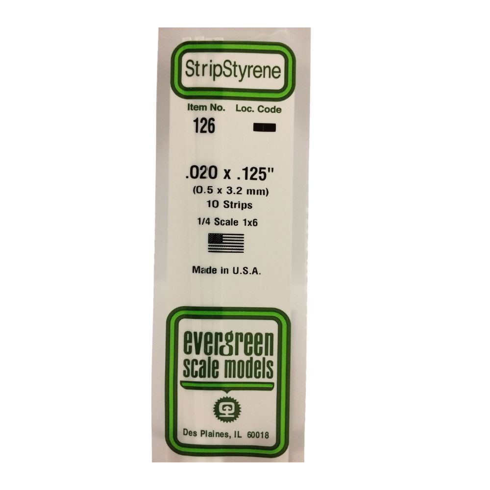Evergreen 126 Styrene Strip .020 x .125 in (10 Pack)