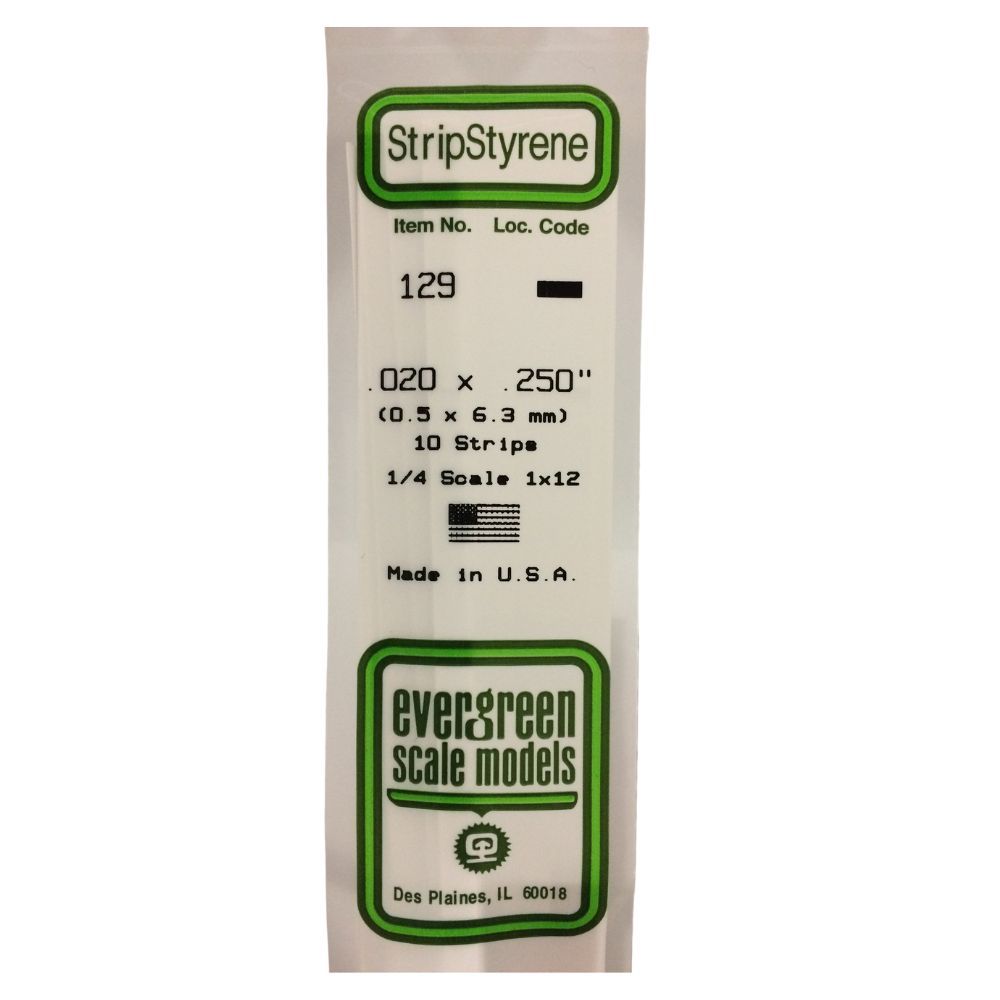 Evergreen 129 Styrene Strip .020 x .250 in (10 Pack)