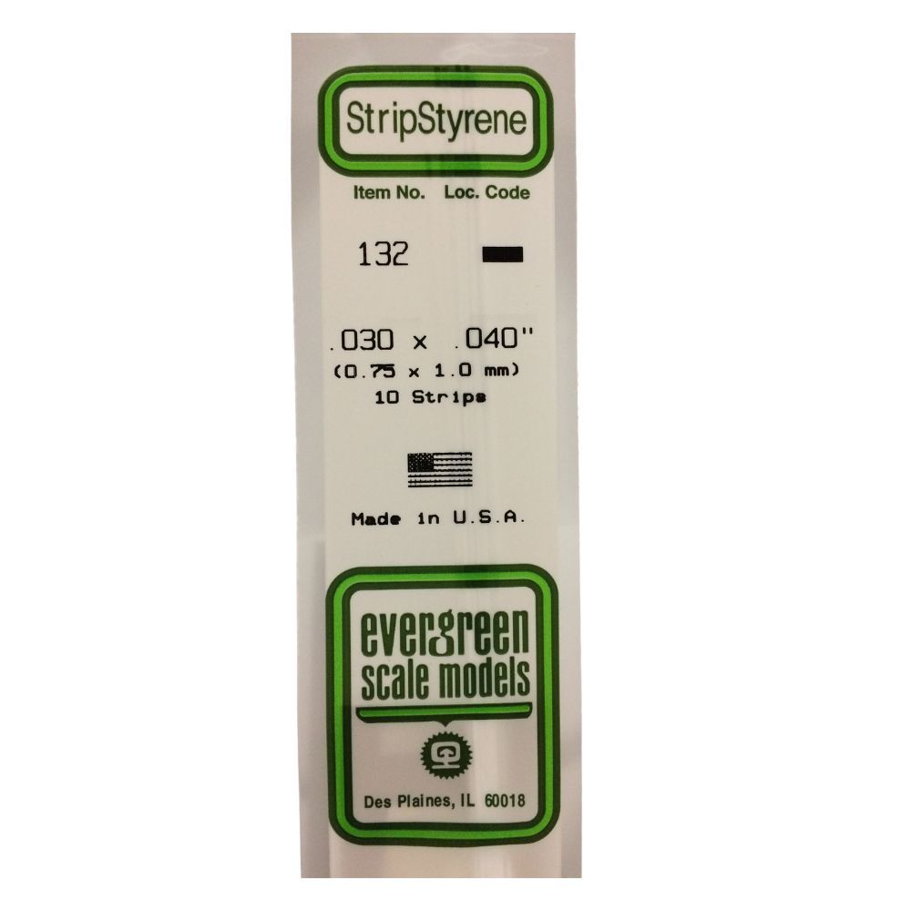 Evergreen 132 Styrene Strip .030 x .040 in (10 Pack)