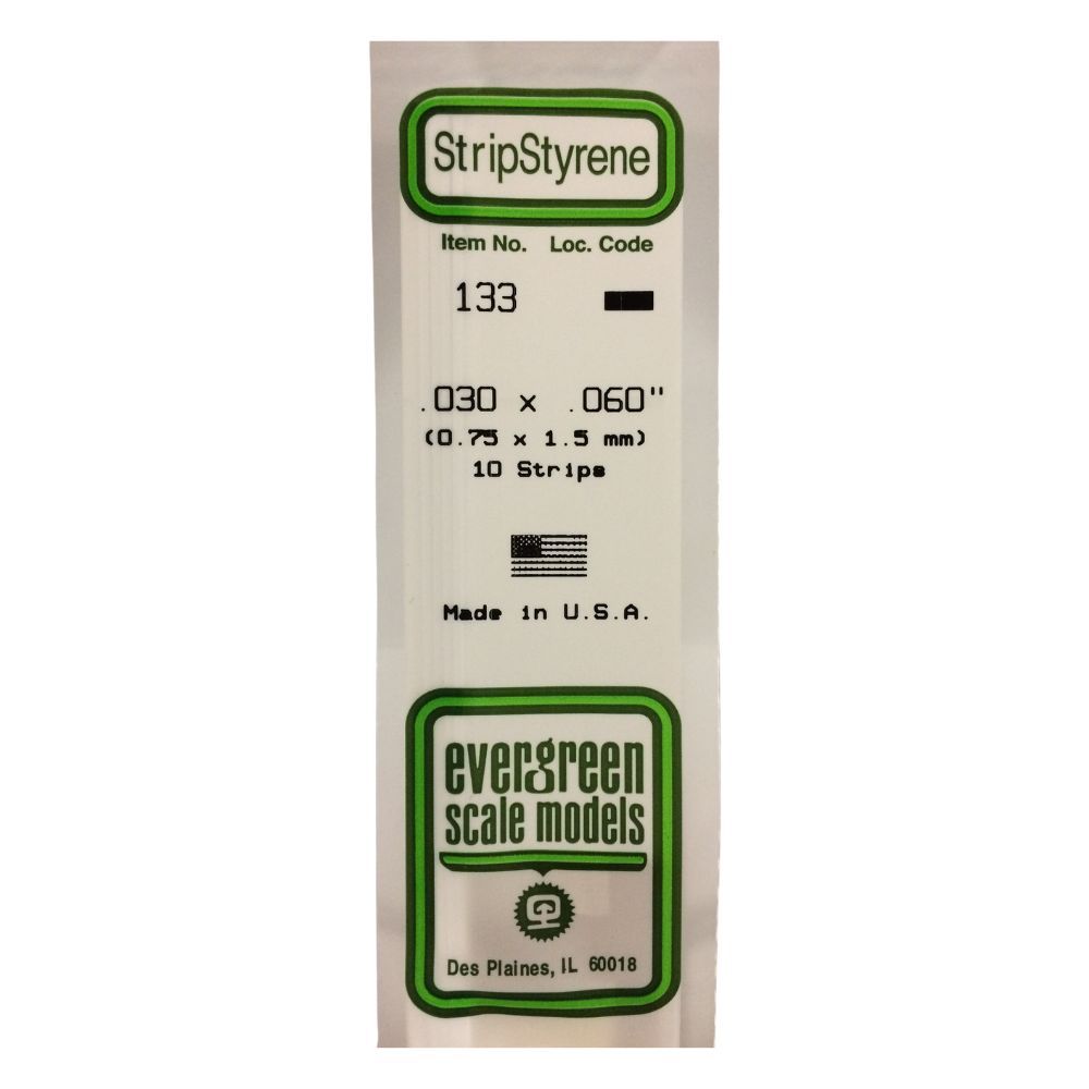Evergreen 133 Styrene Strip .030 x .060 in (10 Pack)