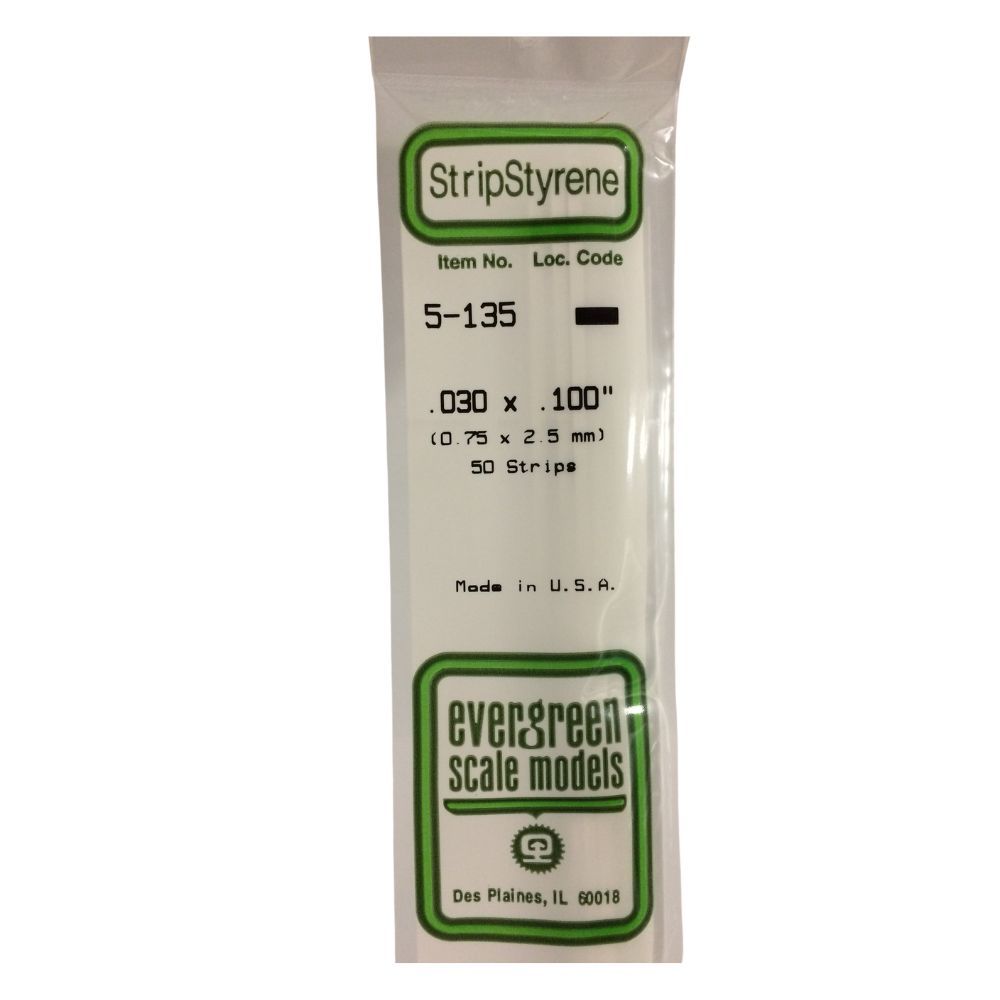 Evergreen 135 Styrene Strip .030 x .100 in (10 Pack)