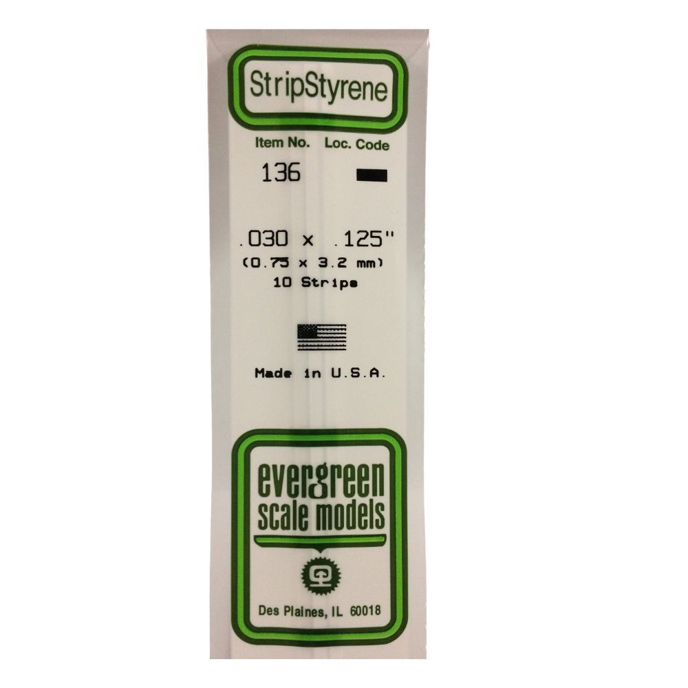 Evergreen 136 Styrene Strip .030 x .125 in (10 Pack)