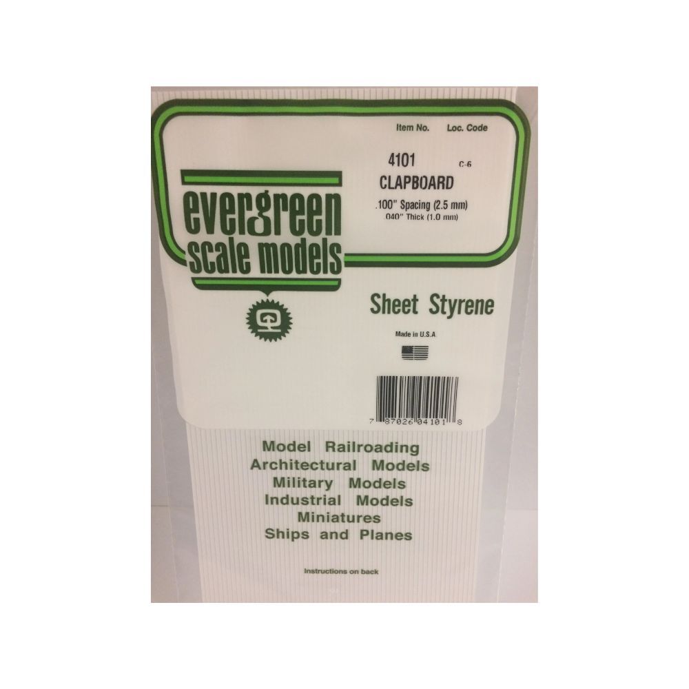 Evergreen 14101 Styrene Clapboard Siding, .100 in Spacing, 12 x 24 in
