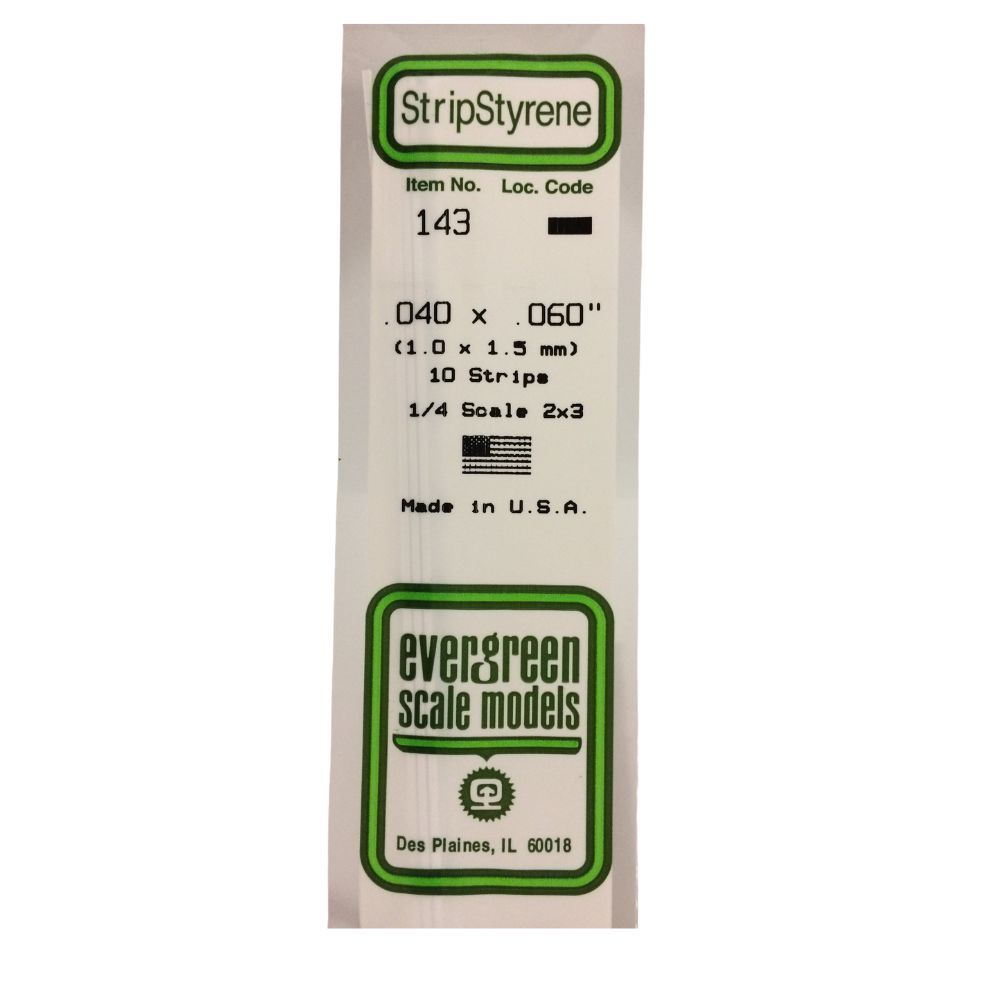 Evergreen 143 Styrene Strip .040 x .060 in (10 Pack)