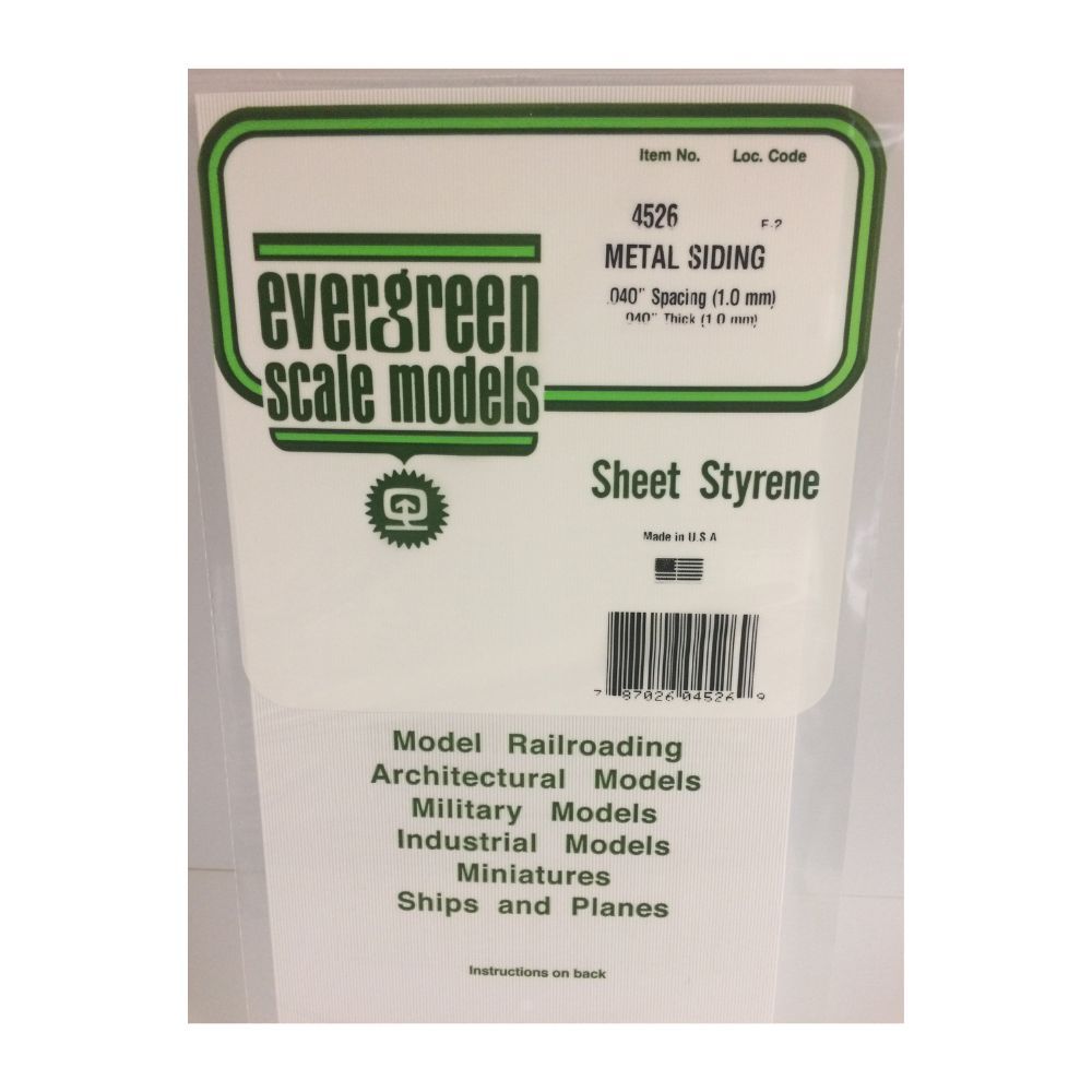 Evergreen 14526 Styrene Metal Siding, .040 in Spacing, 12 x 24 in
