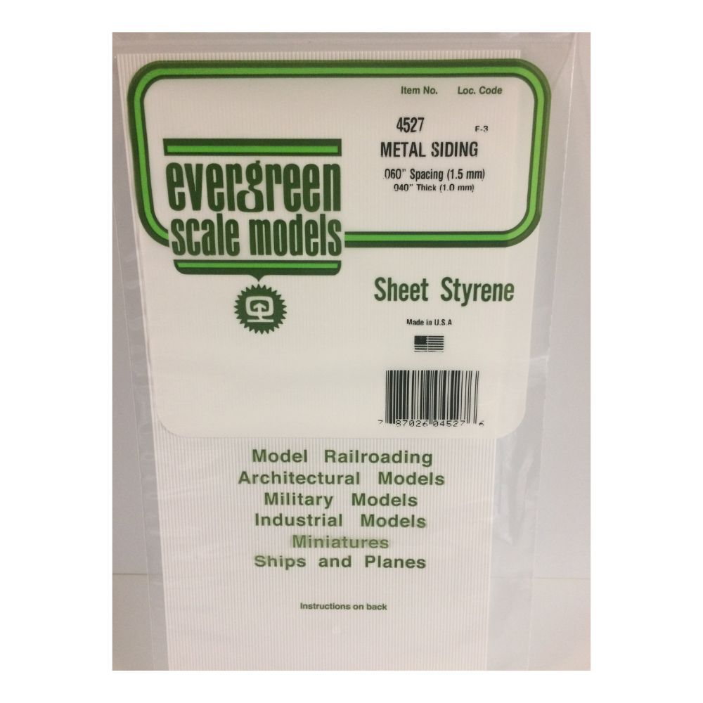 Evergreen 14527 Styrene Metal Siding, .060 in Spacing, 12 x 24 in