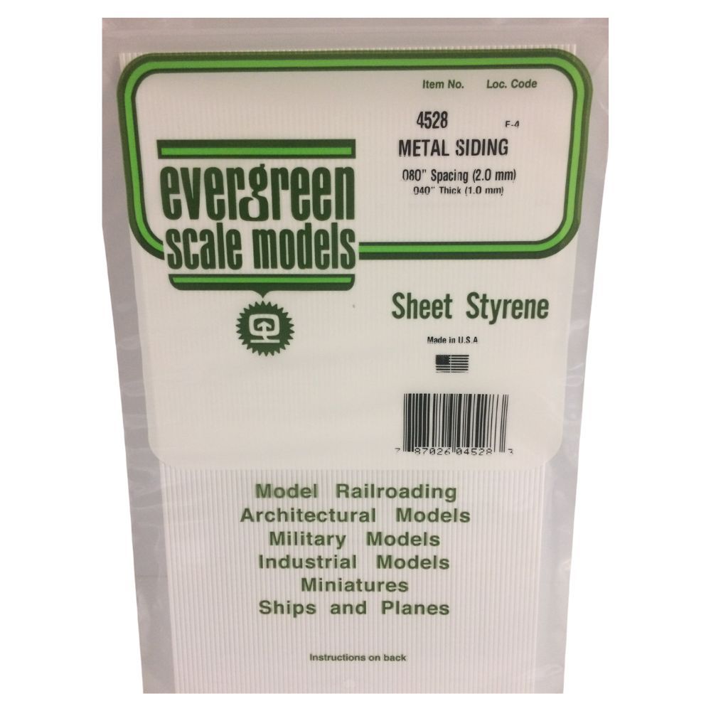 Evergreen 14528 Styrene Metal Siding, .080 in Spacing, 12 x 24 in