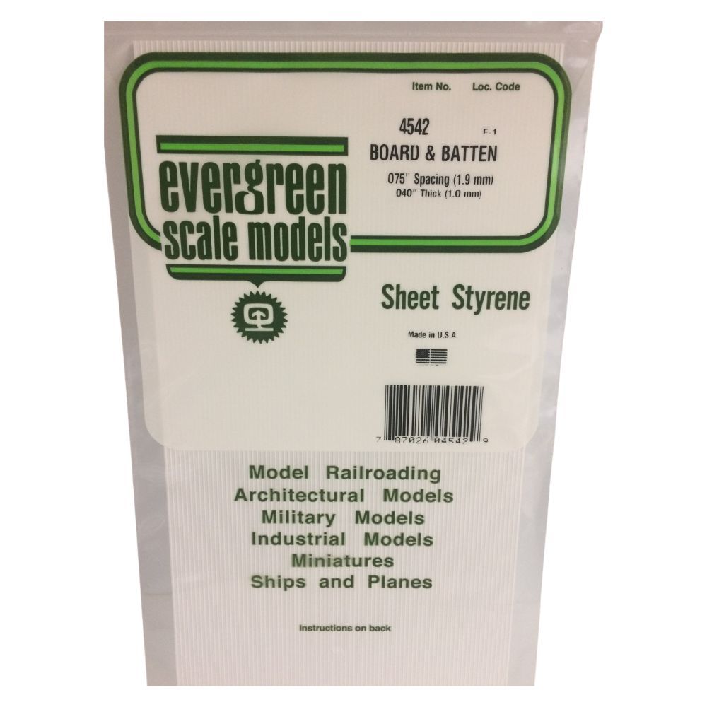 Evergreen 14542 Styrene Board & Batten, .075 in Spacing, 12 x 24 in