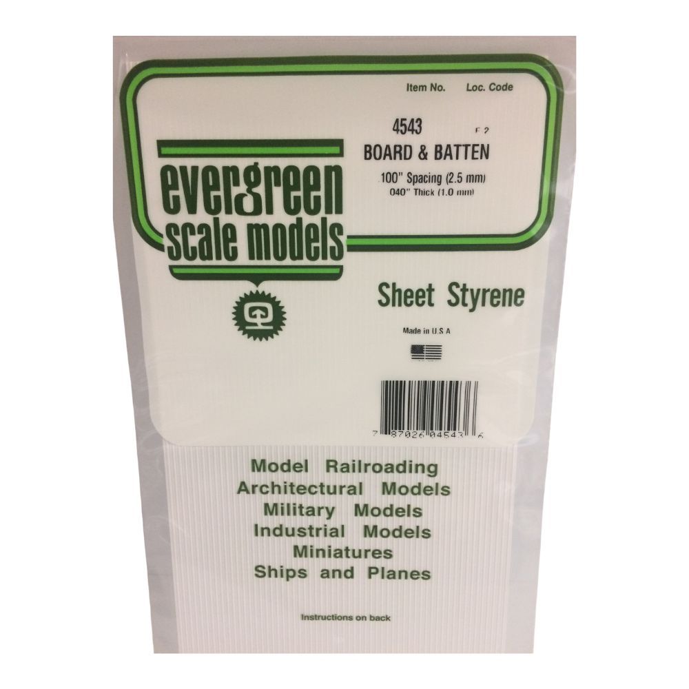Evergreen 14543 Styrene Board & Batten, .100 in Spacing, 12 x 24 in