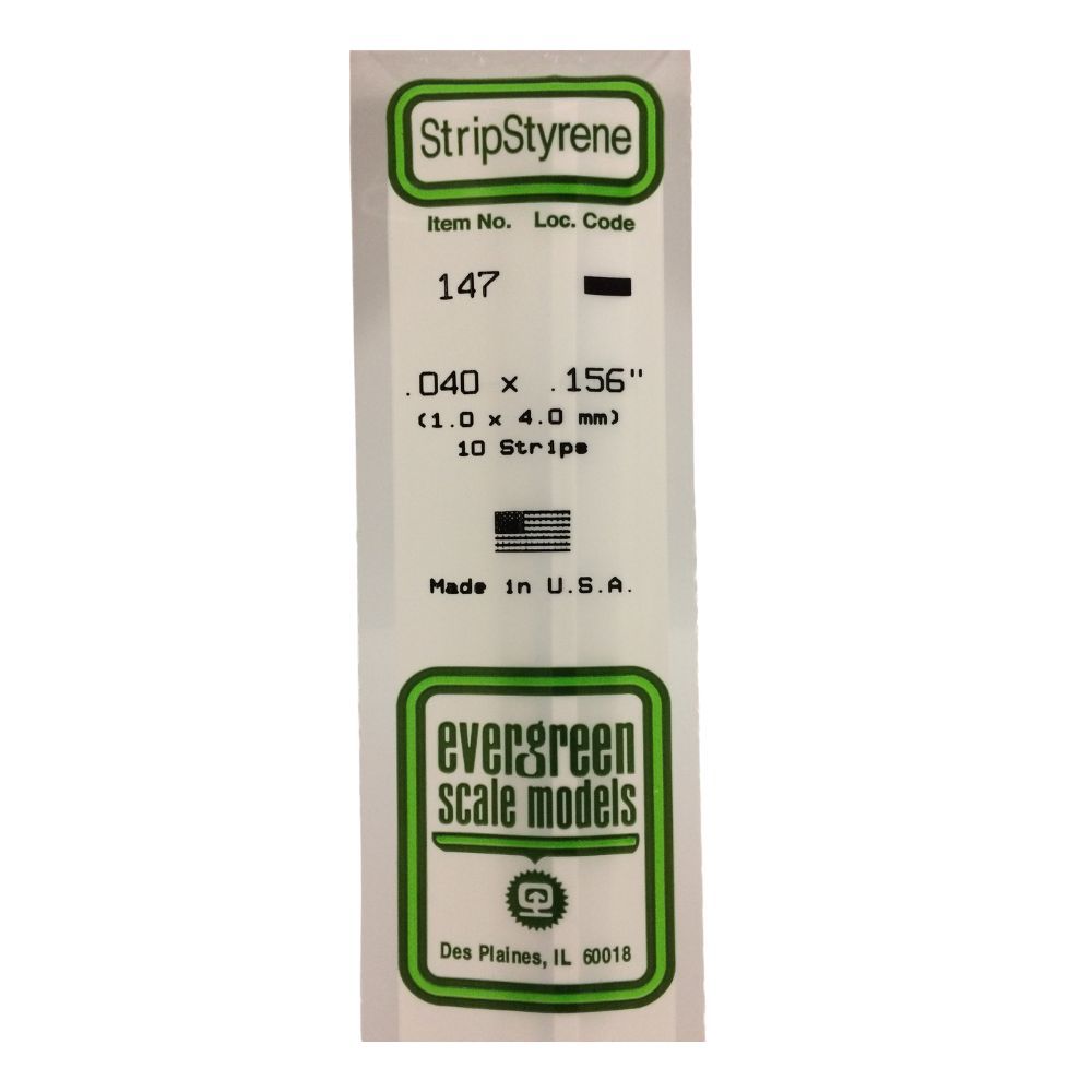Evergreen 147 Styrene Strip .040 x .156 in (10 Pack)
