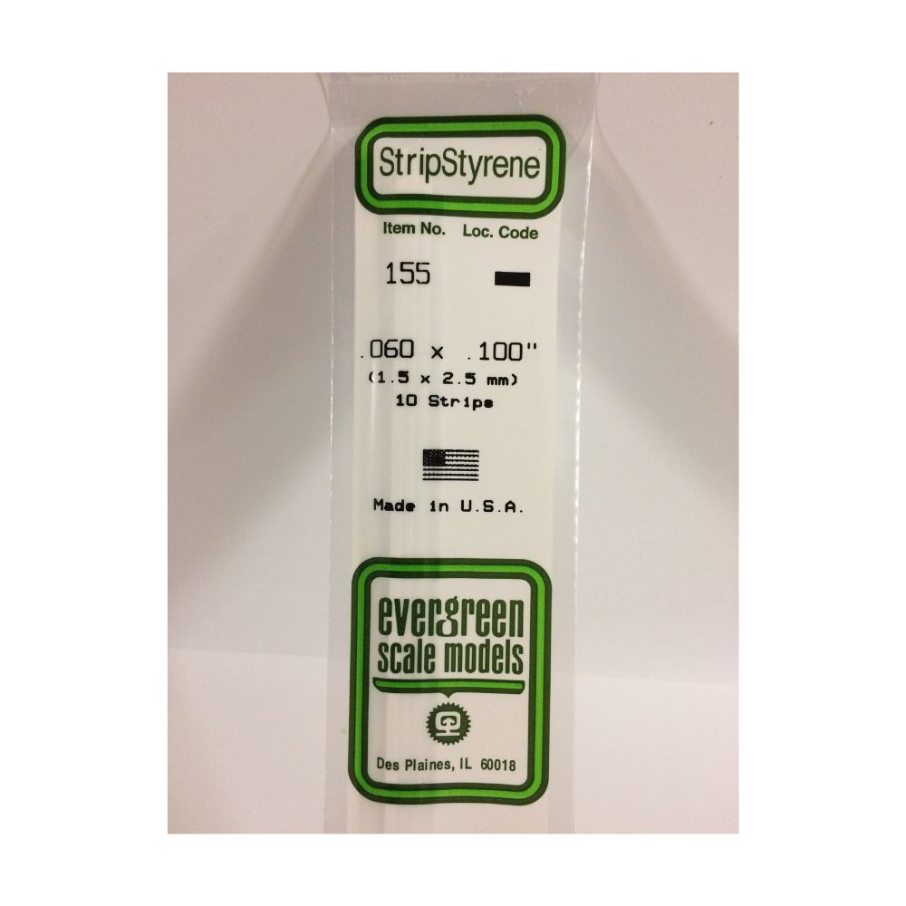 Evergreen 155 Styrene Strip .060 x .100 in (10 Pack)