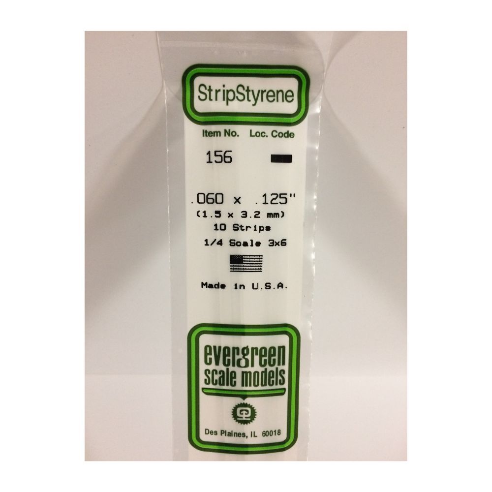 Evergreen 156 Styrene Strip .060 x .125 in (10 Pack)