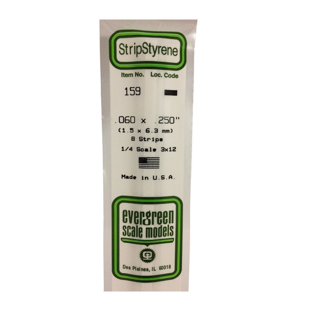 Evergreen 159 Styrene Strip .060 x .250 in (8 Pack)