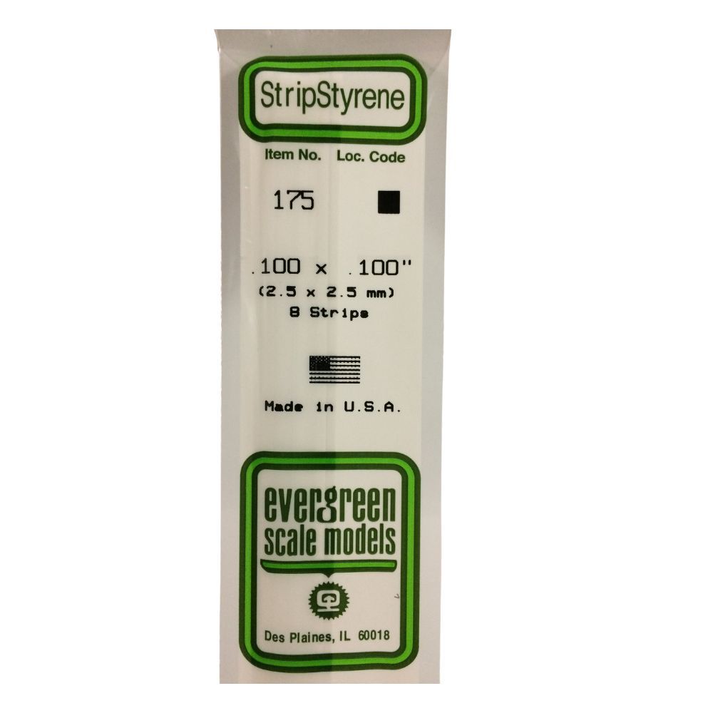 Evergreen 175 Styrene Strip .100 x .100 in (8 Pack)