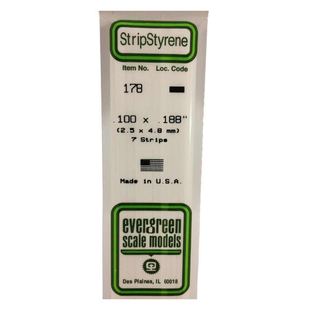 Evergreen 178 Styrene Strip .100 x .188 in (7 Pack)