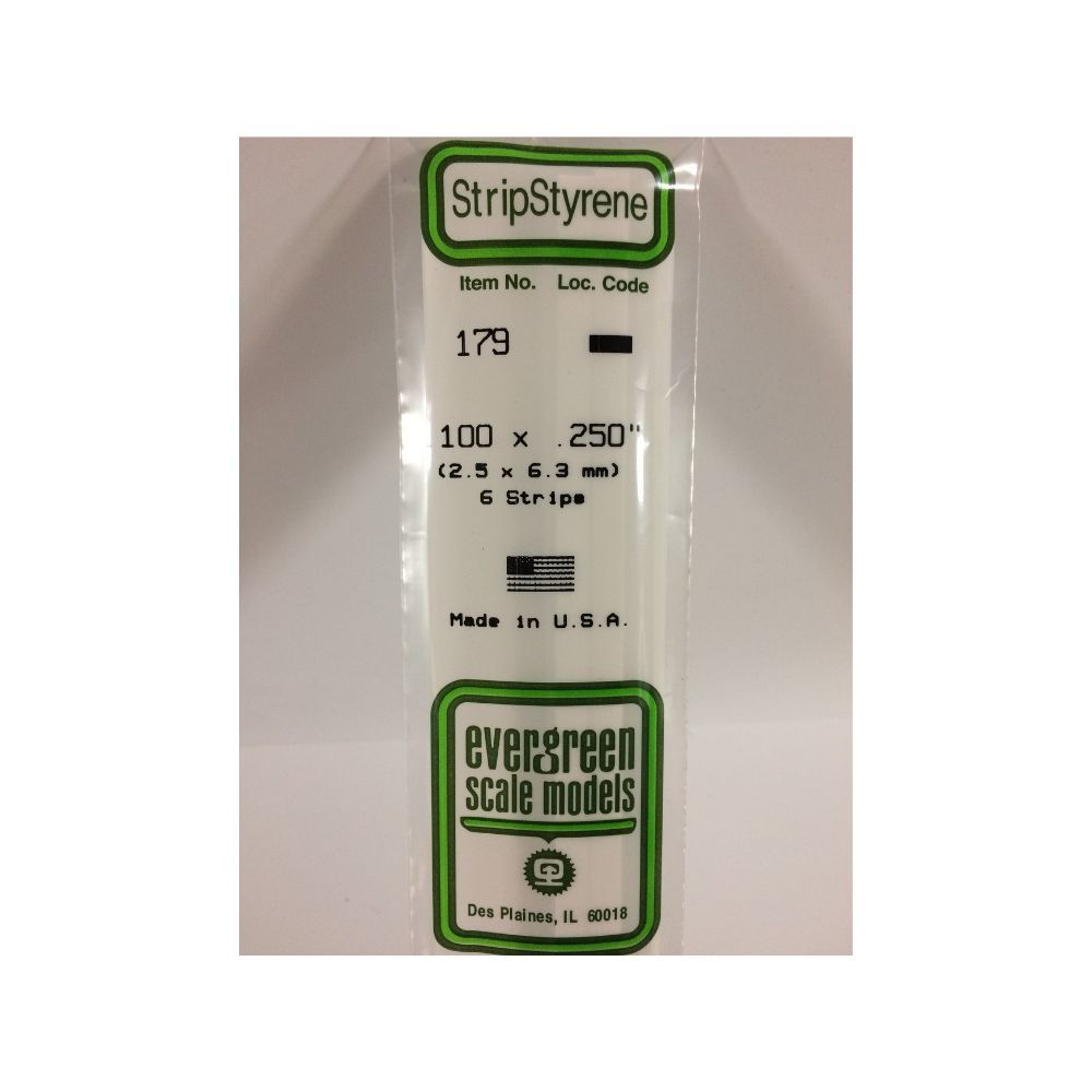 Evergreen 179 Styrene Strip .100 x .250 in (6 Pack)