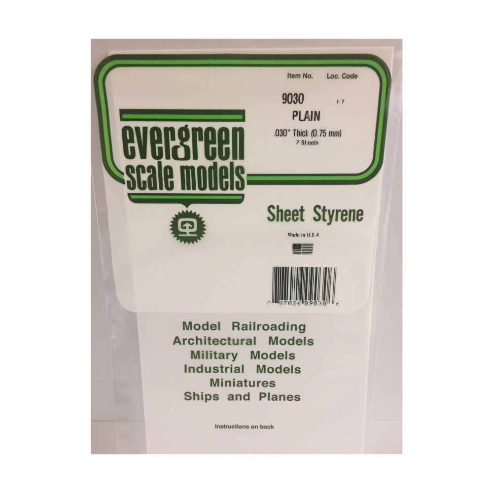 Evergreen 19030 White Styrene Sheet 12 x 24 in, .030 in Thick (8 Pack)