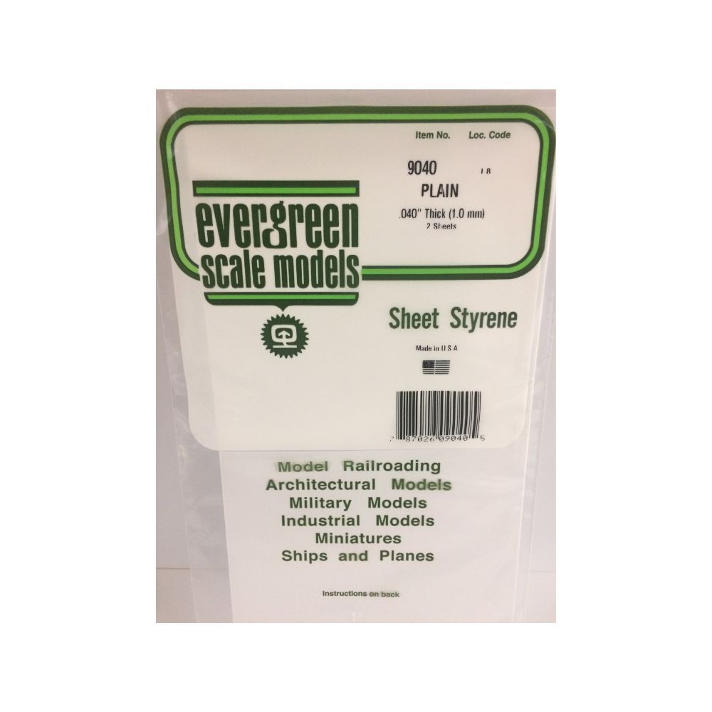 Evergreen 19040 White Styrene Sheet 12 x 24 in, .040 in Thick (6 Pack)