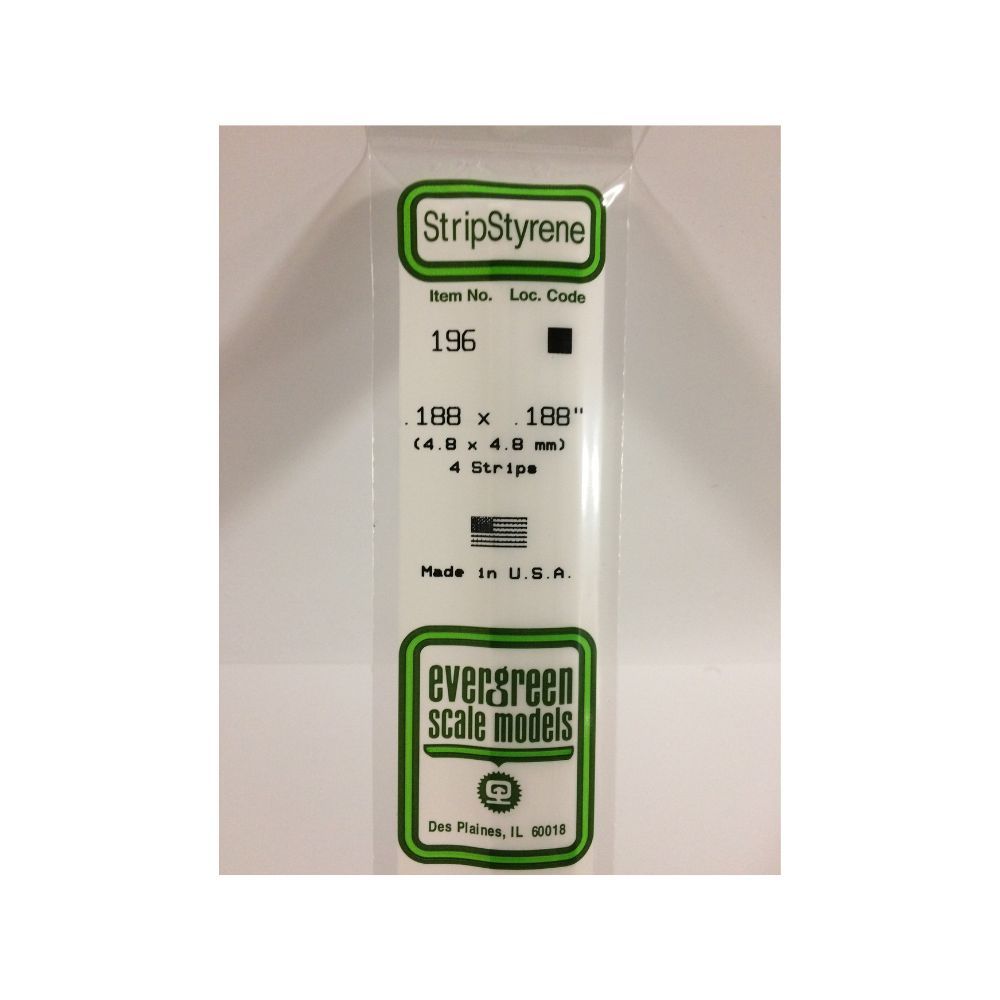Evergreen 196 Styrene Strip .188 x .188 in (4 Pack)