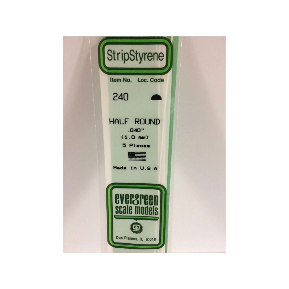 Evergreen 240 Styrene Half Round .040 in (1.0 mm) (5 Pack)