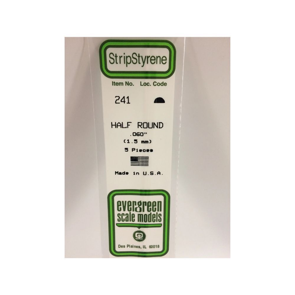 Evergreen 241 Styrene Half Round .060 in (1.5 mm) (5 Pack)