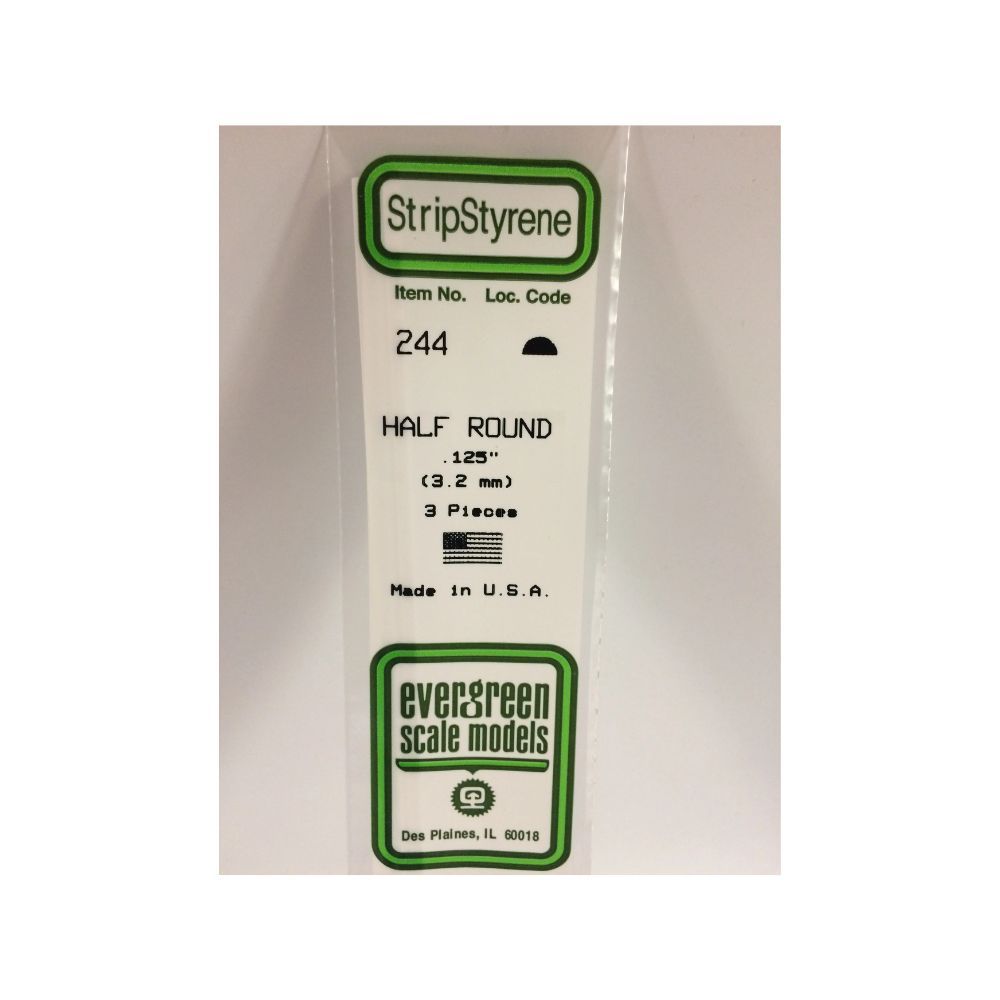 Evergreen 244 Styrene Half Round .125 in (3.2 mm) (3 Pack)