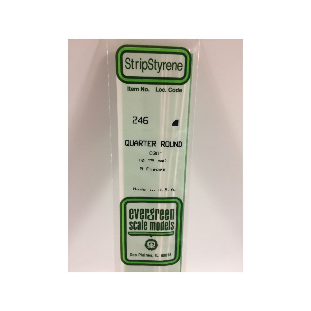 Evergreen 246 Styrene Quarter Round .030 in (0.75 mm) (5 Pack)