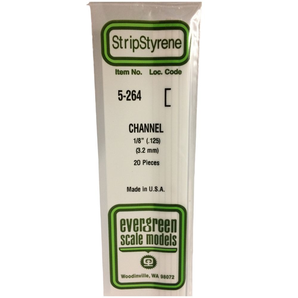 Evergreen 264 Styrene Channel .125 in (3.2 mm) (4 Pack)