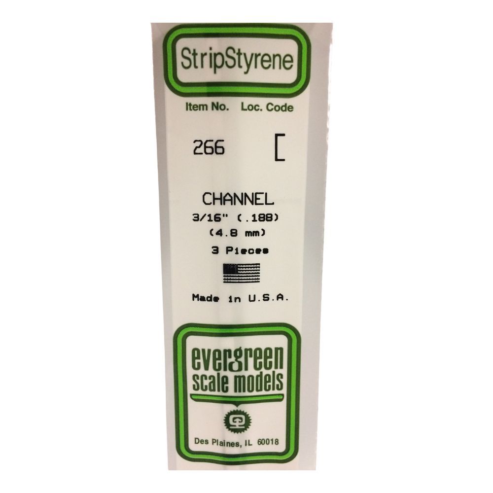 Evergreen 266 Styrene Channel .188 in (4.8 mm) (3 Pack)