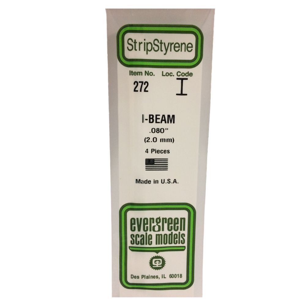 Evergreen 272 Styrene I-Beam .080 in (2.0 mm) (4 Pack)