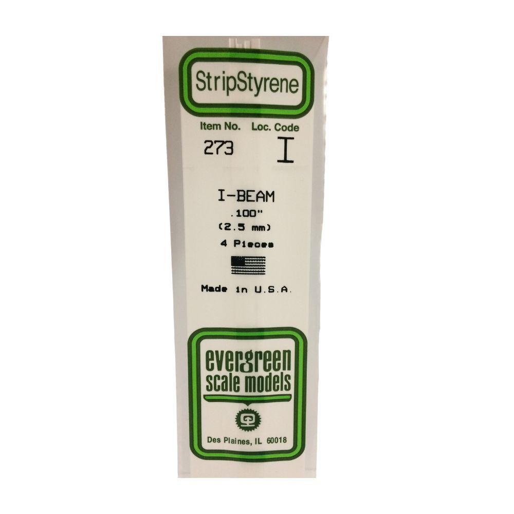 Evergreen 273 Styrene I-Beam .100 in (2.5 mm) (4 Pack)