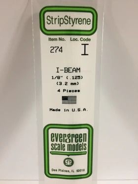 Evergreen 274 Styrene I-Beam .125 in (3.2 mm) (4 Pack)