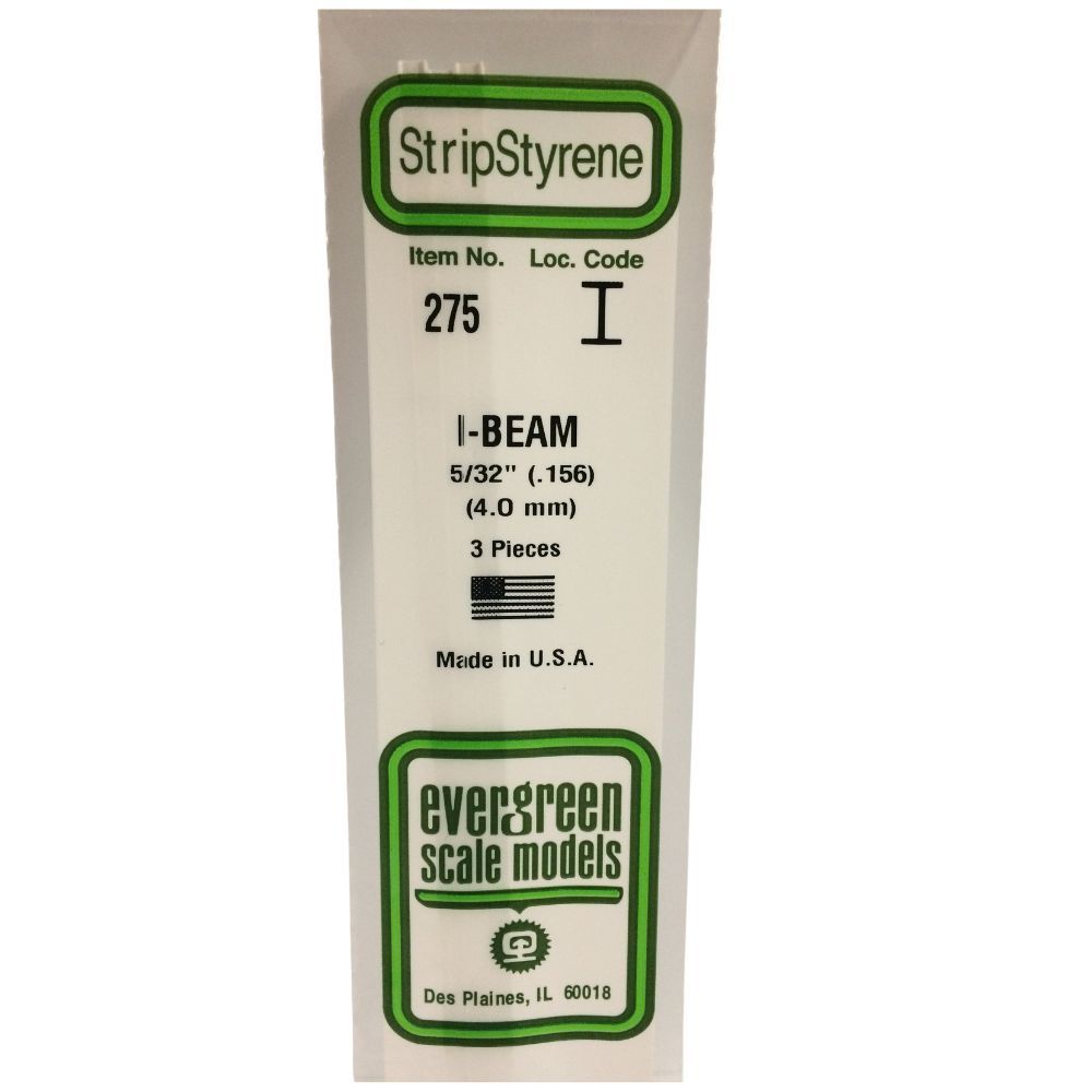 Evergreen 275 Styrene I-Beam .156 in (4.0 mm) (3 Pack)