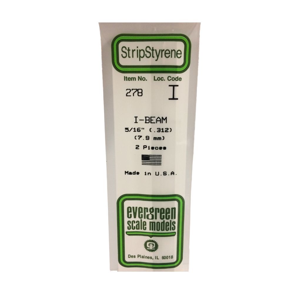 Evergreen 278 Styrene I-Beam .312 in (7.9 mm) (2 Pack)