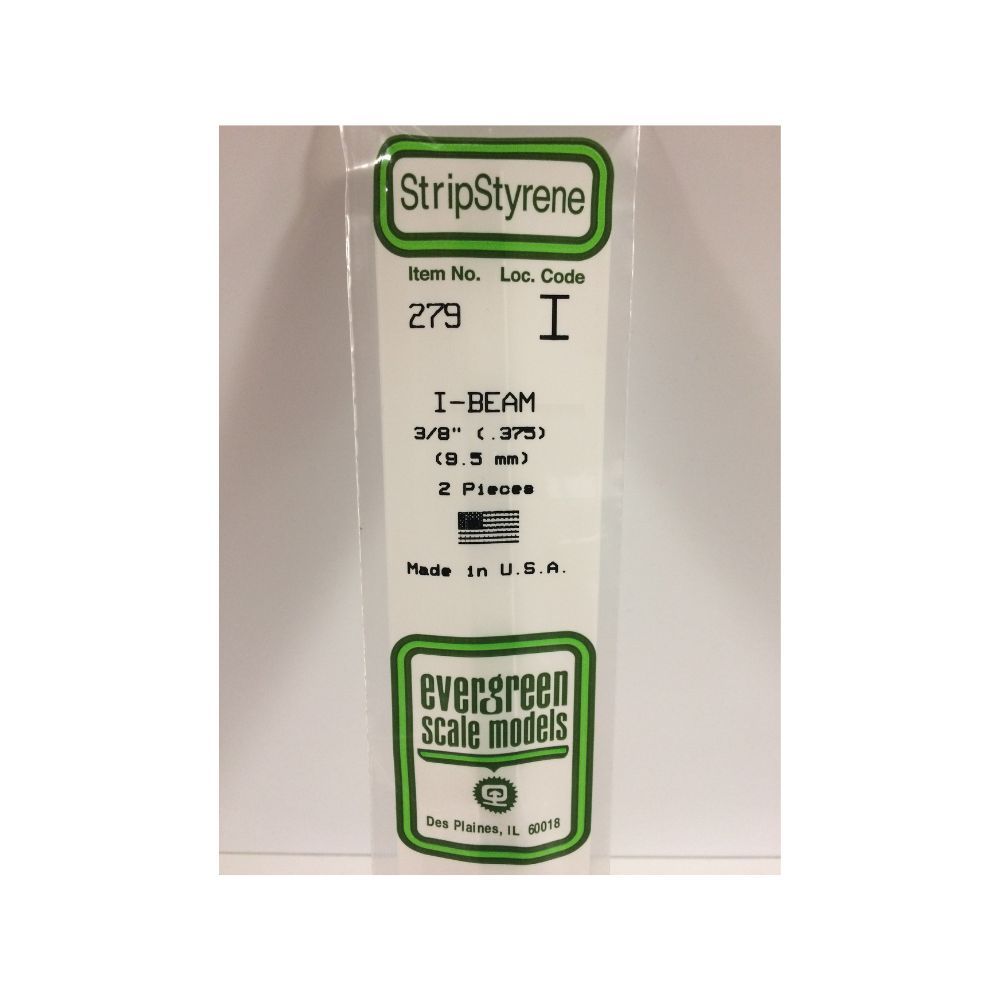 Evergreen 279 Styrene I-Beam .375 in (9.5 mm) (2 Pack)