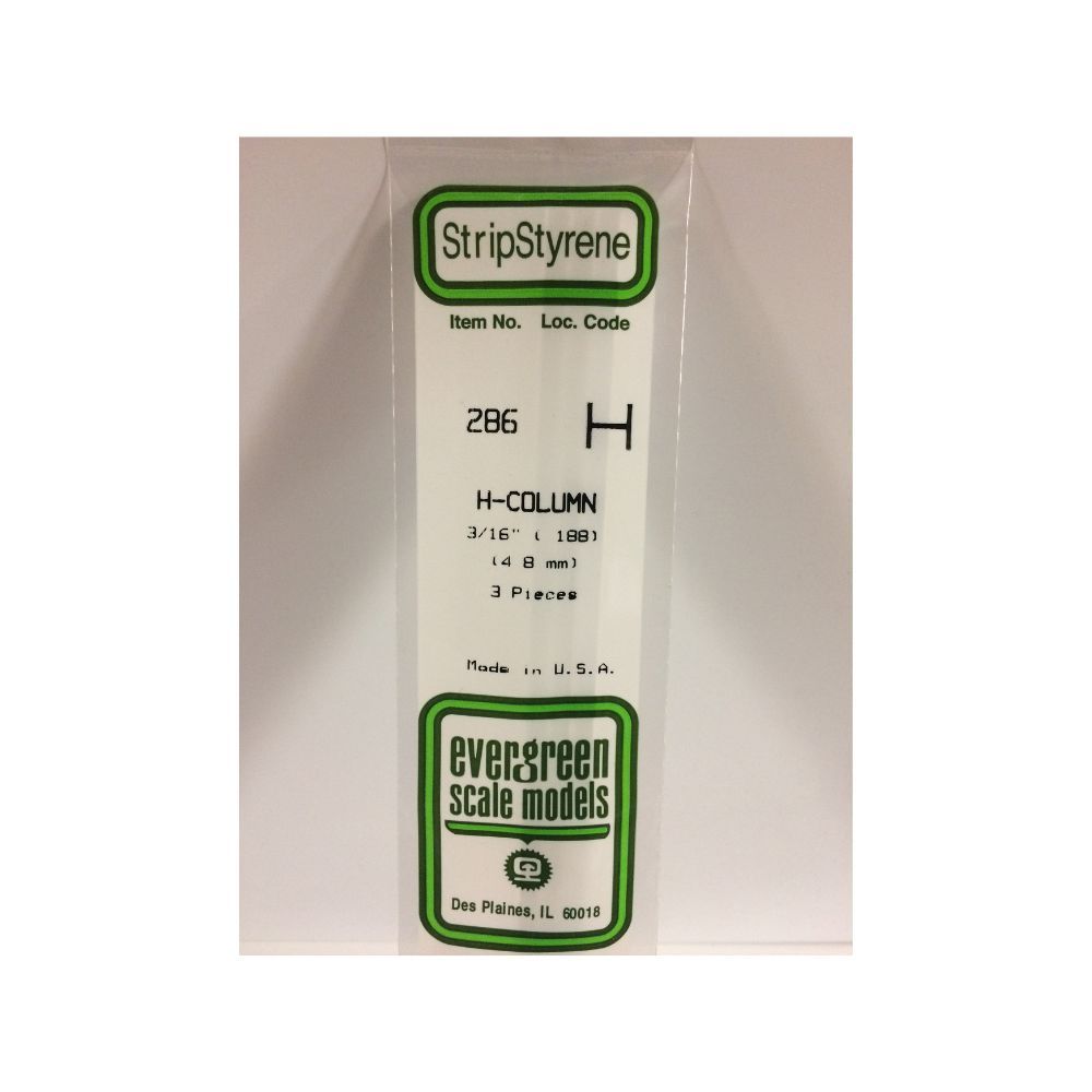Evergreen 286 Styrene H-Column .188 in (4.8 mm) (3 Pack)