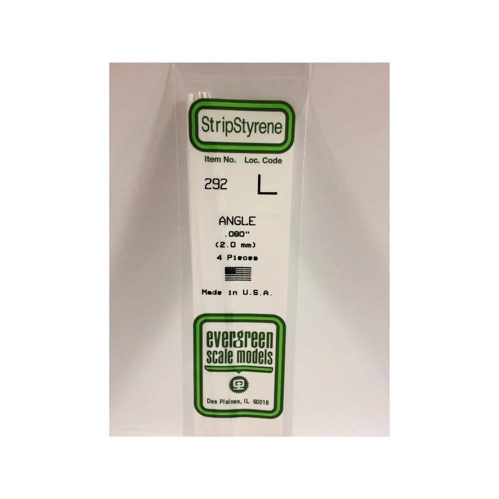 Evergreen 292 Styrene Angle .080 in (2.0 mm) (4 Pack)
