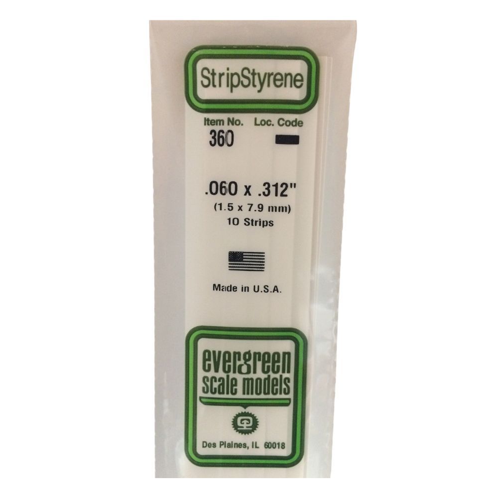 Evergreen 360 Styrene Strip .060 x .312 x 24 in (10 Pack)